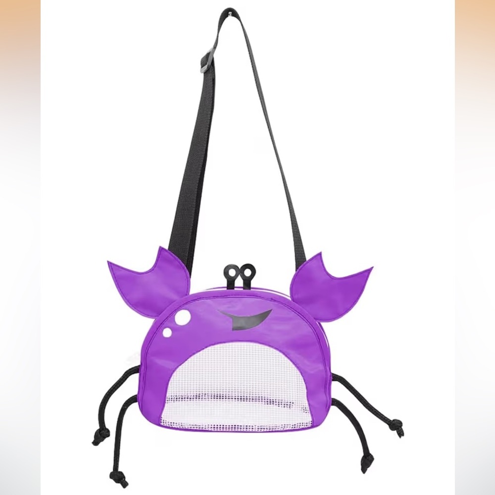 Purple Mesh Beach Bag Shell Collection Bag Zipper Crab Beach Play Storage Bag